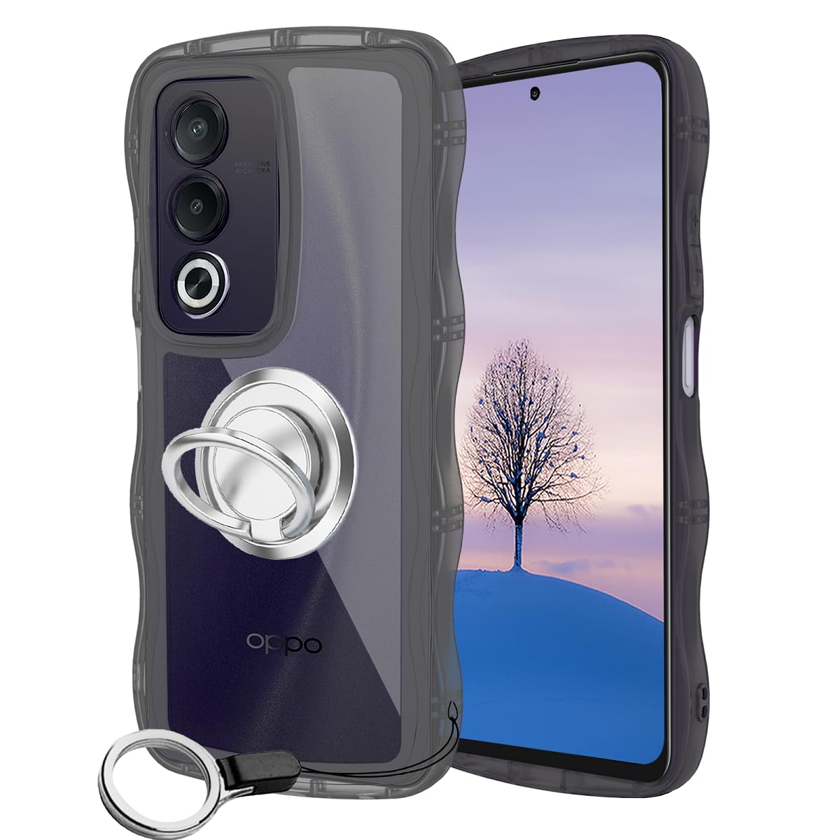 Amazon.co.jp: OPPO A3 5G-ケース クリアブラック ウェーブ リング付き