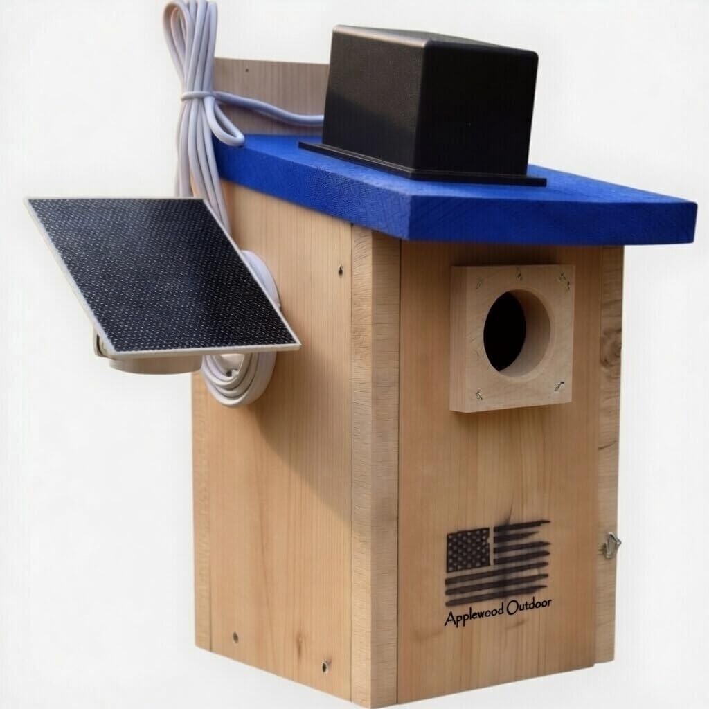 Made in USA,Rustic Cedar Bird Houses with Solar Camera,Durable Bird Houses for Outside w/Predator Guard,Easy-to-Install Bird Box for Bluebirds, Chickadees and More - Applewood Outdoor