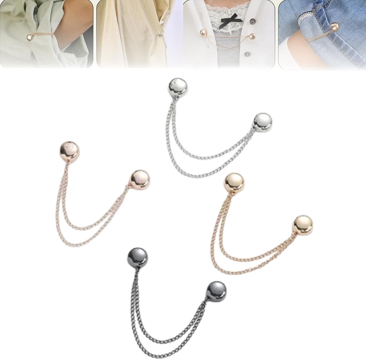 Multi-Function Magnetic Clothing Clips,Scarf Magnets Buckle Pinless Brooch Clothes Magnet Hijab Pins Decorate,Long Chain Magnetic Shirt Accessories,T-Shirt Clips (Mixed*4pcs)