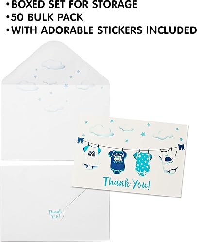 Miniatura 3 de All Ewired Up Juego de 50 tarjetas de agradecimiento para baby shower con sobre diseñado y sellos a juego