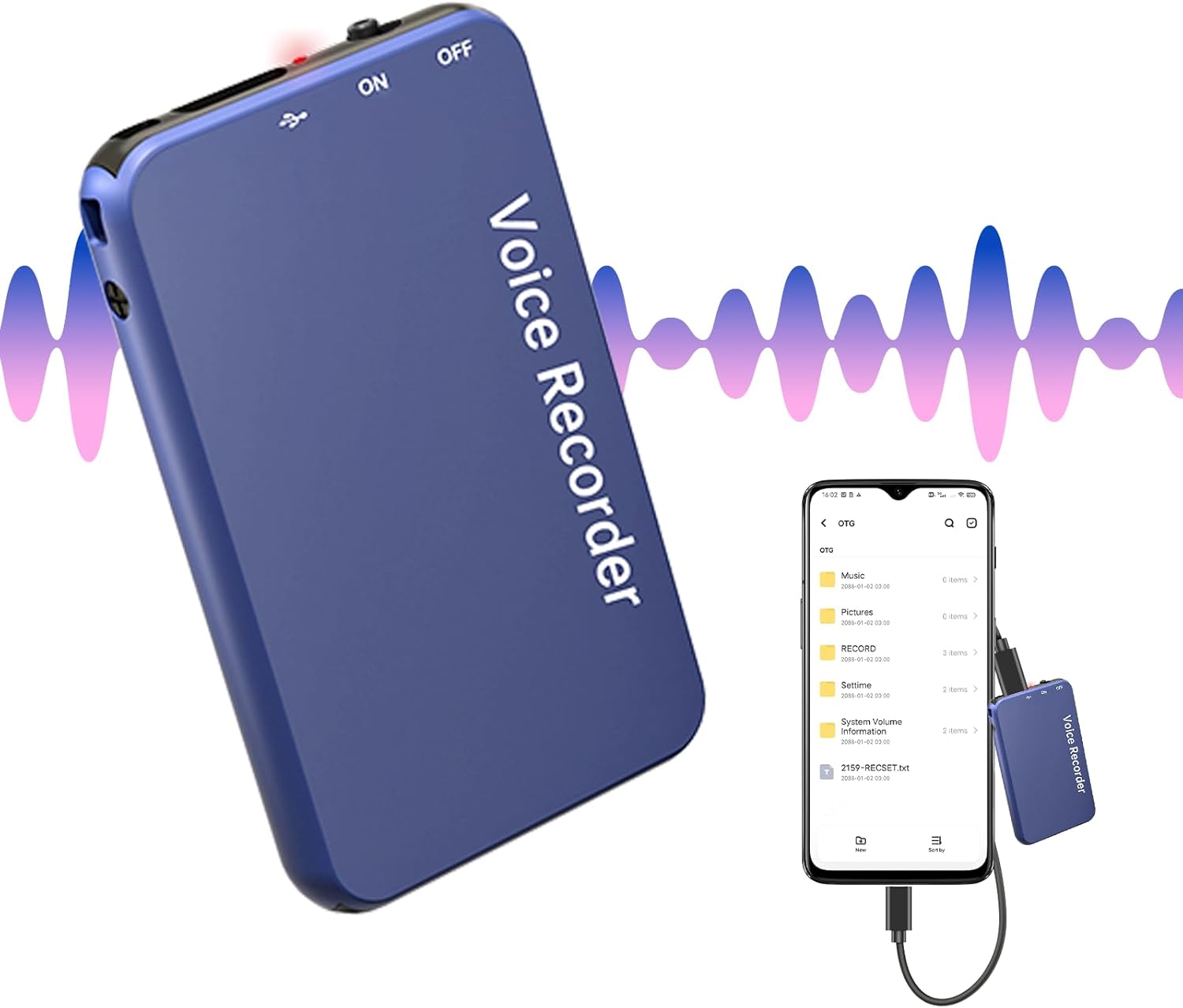 64GB Digtial Voice Recorder with Playback, 1536kbps Blue Voice Activated Recorder with 2159 DSP Noise Reduction, Metal Tape Recorder for Your Personal Study Record