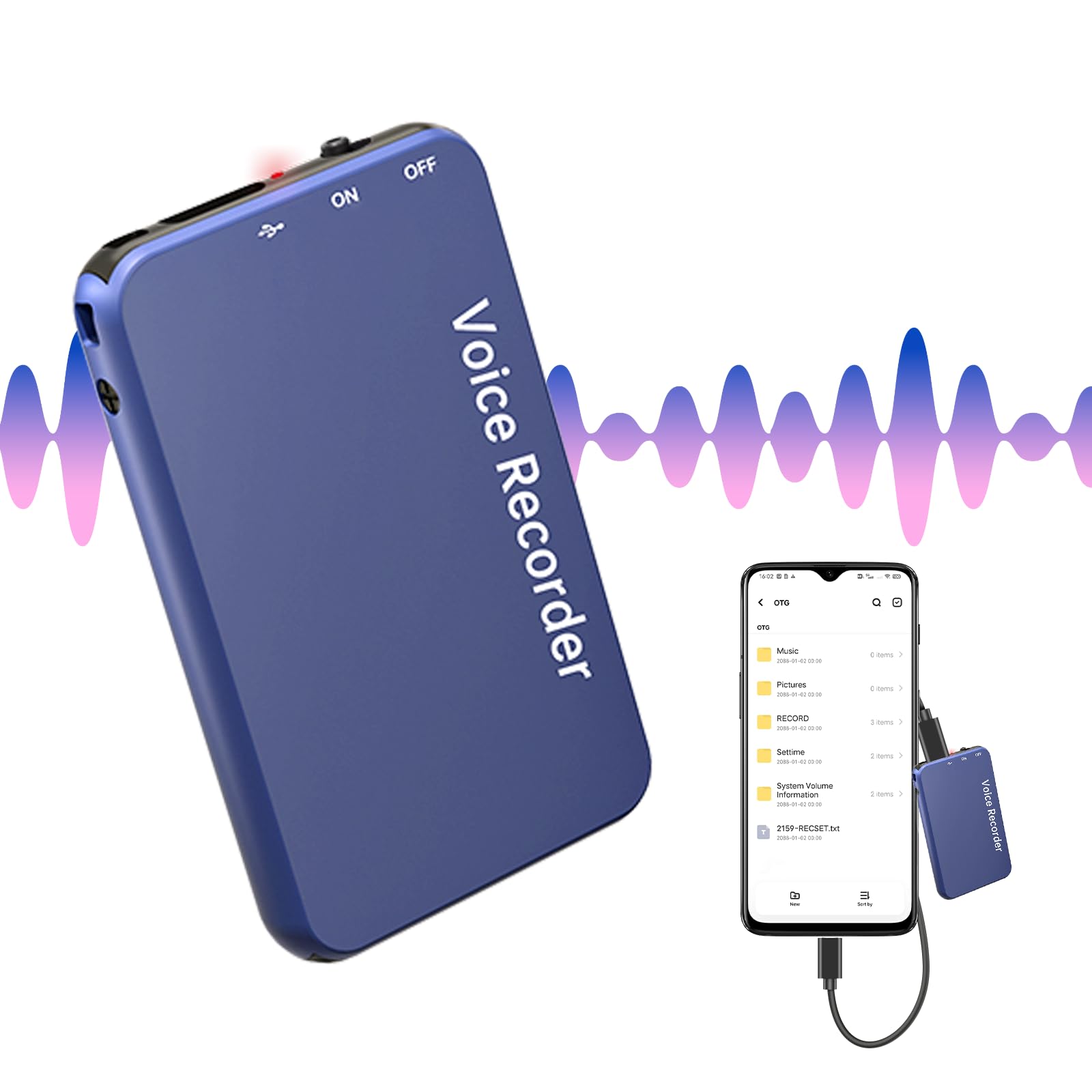64GB Digtial Voice Recorder with Playback, 1536kbps Blue Voice Activated Recorder with 2159 DSP Noise Reduction, Metal Tape Recorder for Your Personal Study Record