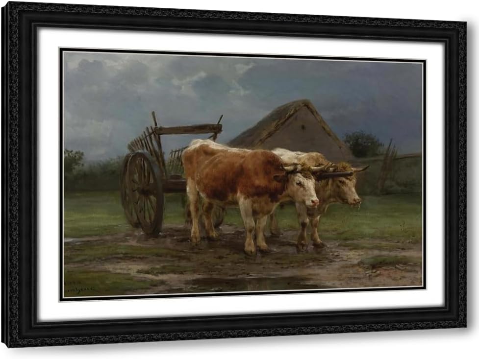 ArtDirect Oxen Pulling A Cart Custom Framed Art Print Giclee Print or Canvas Options with Various Sizes and Customization by Rosa Bonheur