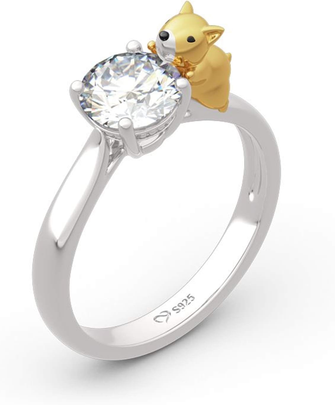 Jeulia Hug Me Queen's Corgi Round Cut Sterling Silver Ring for Women Wife Girlfriend Engagement Wedding Anniversary Valentin’s Day Birthday with Jewelry Box