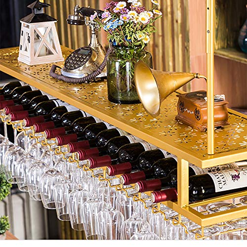 Bac à bouteilles de vin avec support suspendu en fer double couche