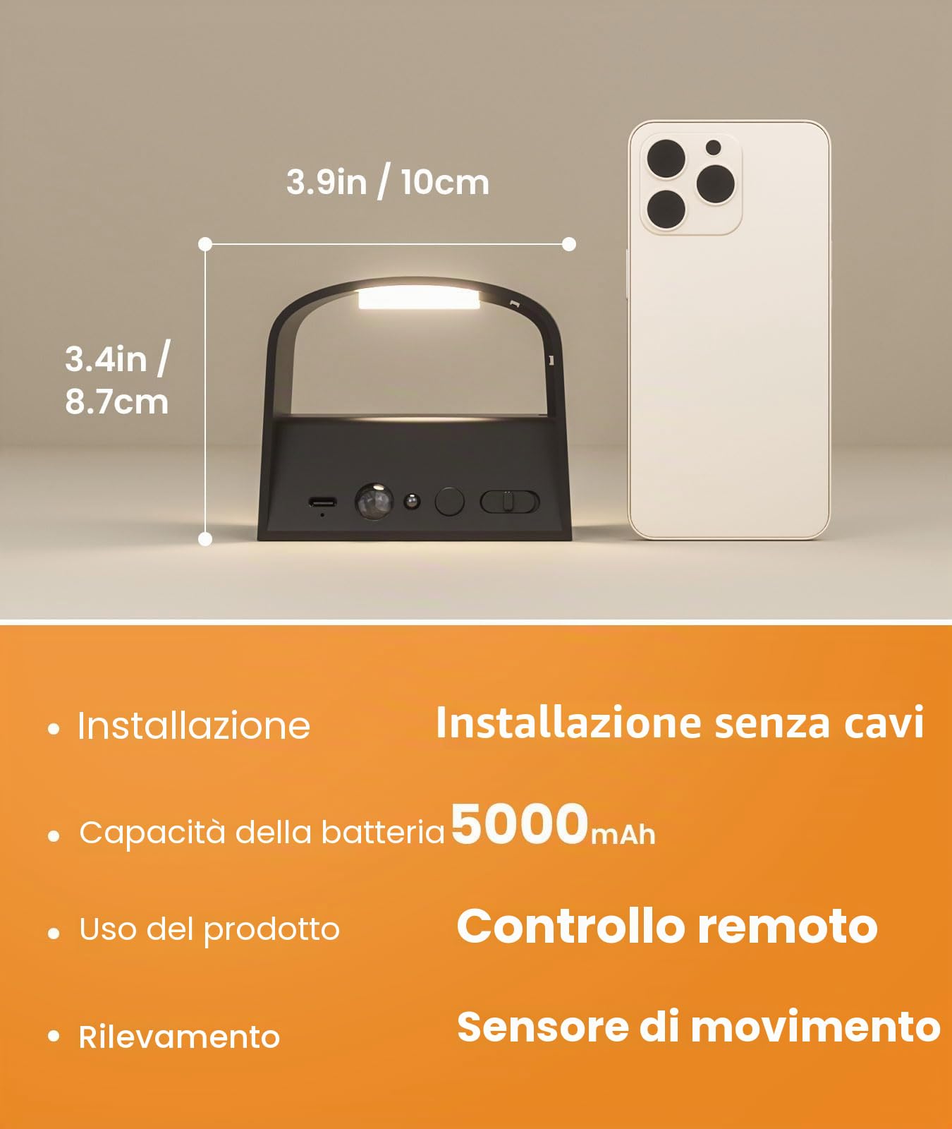 FULEN 4 lampade da parete a batteria con sensore di movimento, telecomando, 3 colori, LED, 3 modalità, ricaricabili, luminosità regolabile