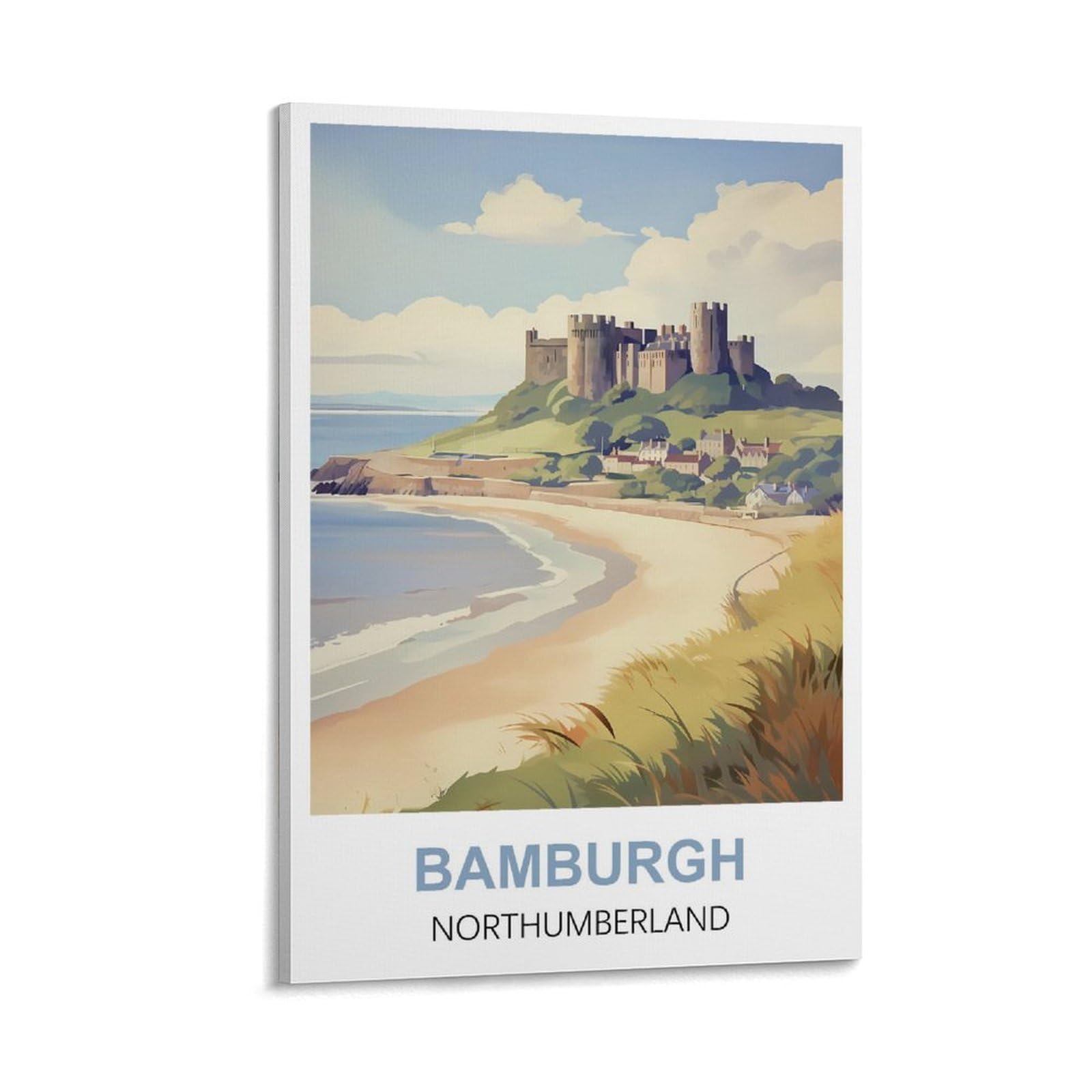 Ctzikww Frame-Style Bamburgh Northumberland Vintage Travel Poster 08X12inch(20X30cm) Canvas Art Prints Picture Wall Art Painting