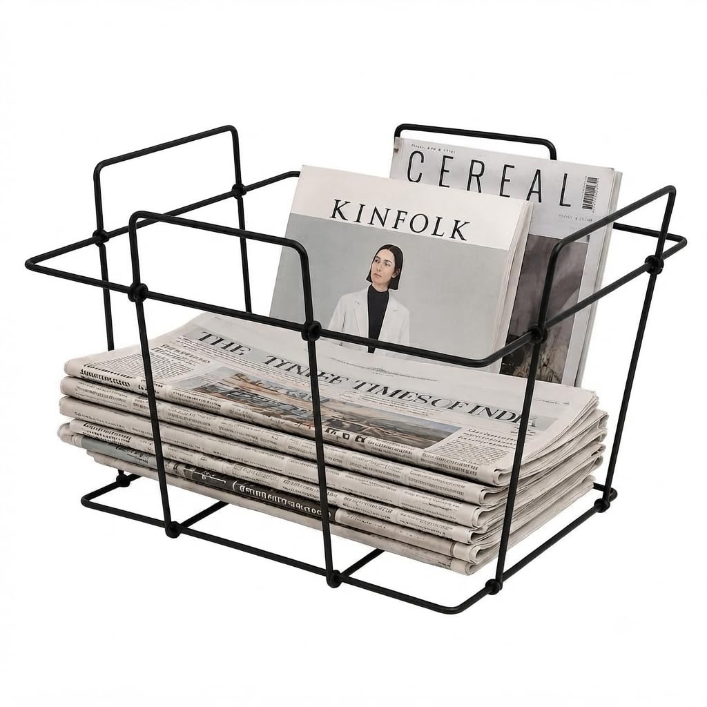 Premium Iron Wire Magazine Basket & Newspaper Rack for Home Decor & Desk Organization (Black)-picture-28