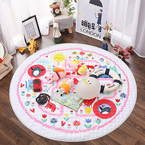 Winthome Baby Play Mat Round, Non-Slip Cotton Gym Play Mat Toy Storage - Washable Crawling Mat 59'' (Pink)