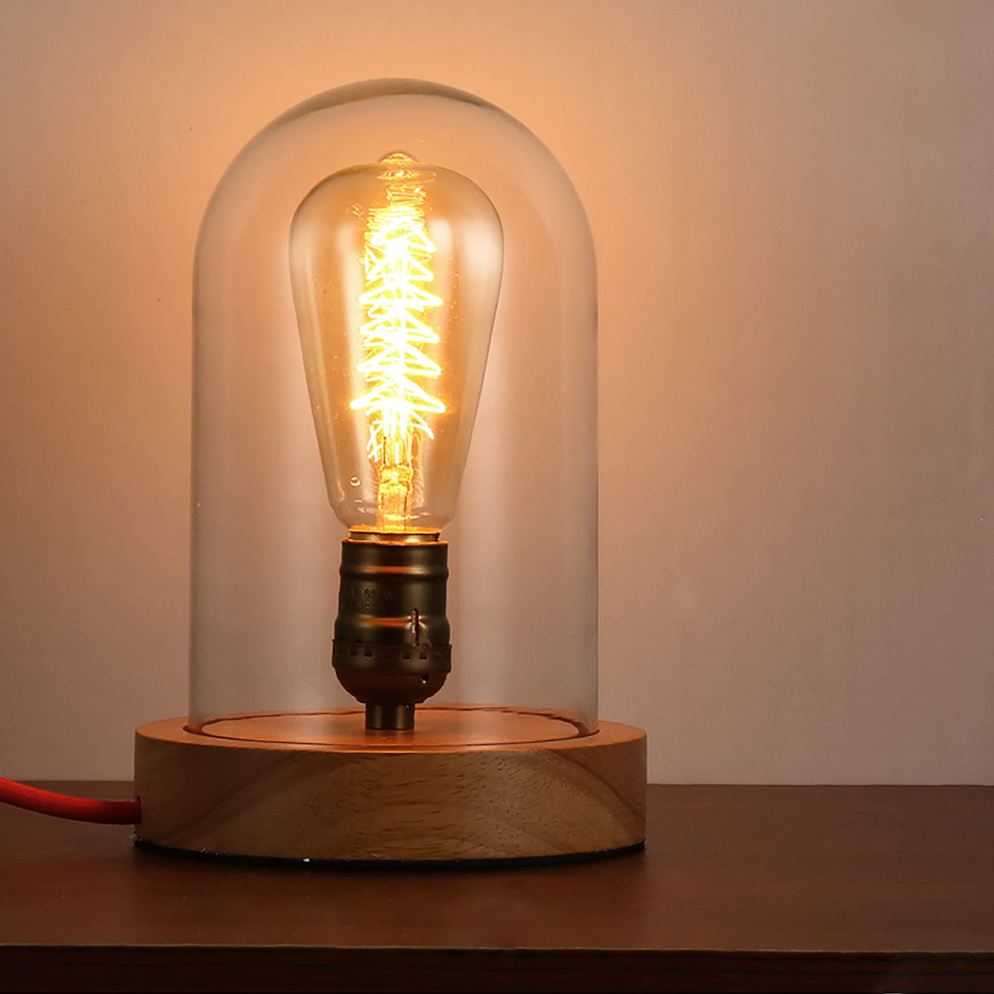 Desk Retro Lamp, Vintage Edison Table Lamp Bulb with a Wooden Base, Antique Home Decor Bedside Amber Desk Night Lamp