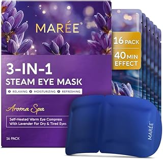 MAREE Steam Eye Mask — 3-in-1 Heated Eye Mask for Dry Eyes — Masks for Women for Puffy Eyes — Steam Eye Masks Disposable — Warm Compress for Eye — Spa Gifts for Women Relaxation — Travel Essentials