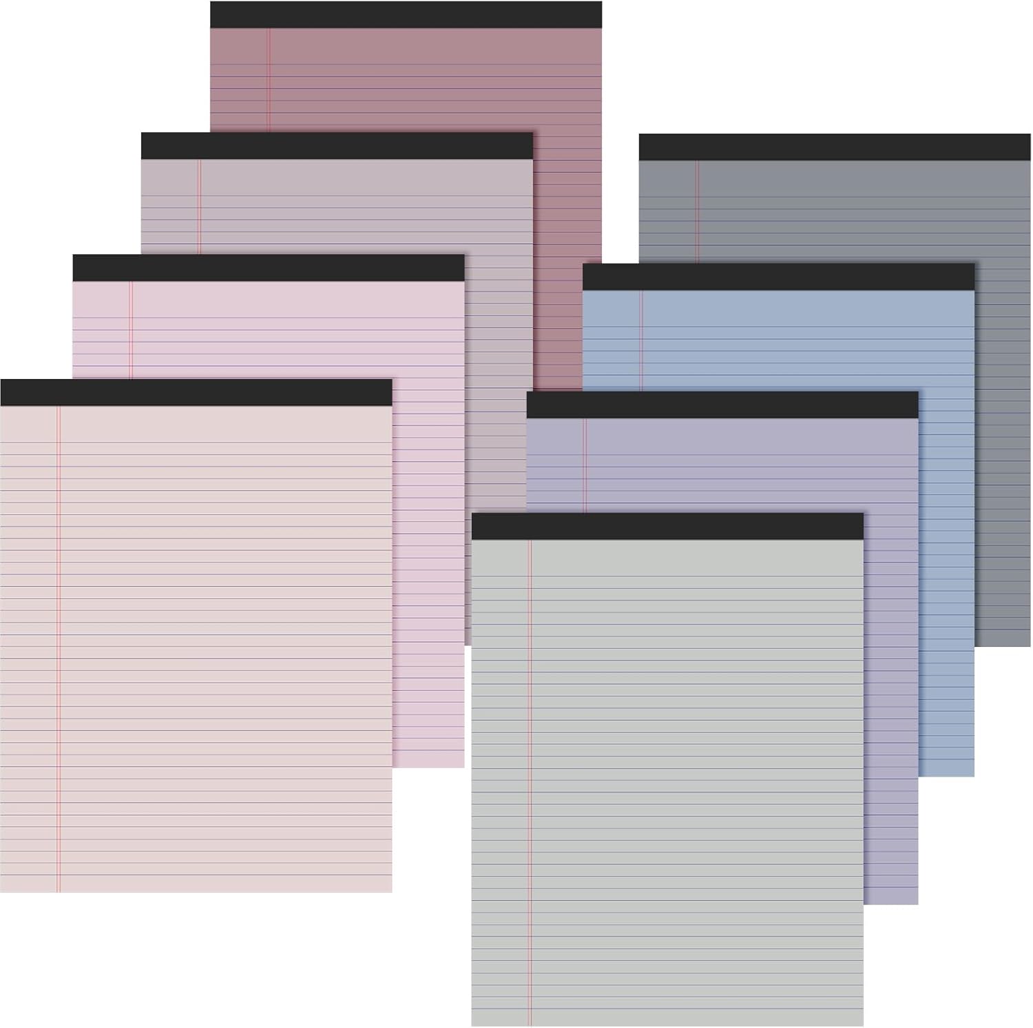 Fuutreo 8 Pcs 8.5'' x 11'' Colored Legal Pad 50 Sheets Per Writing Pads Narrow Ruled Notepad Perforated Writing Notepad Office Supplies for College Office Business (Taro Color)