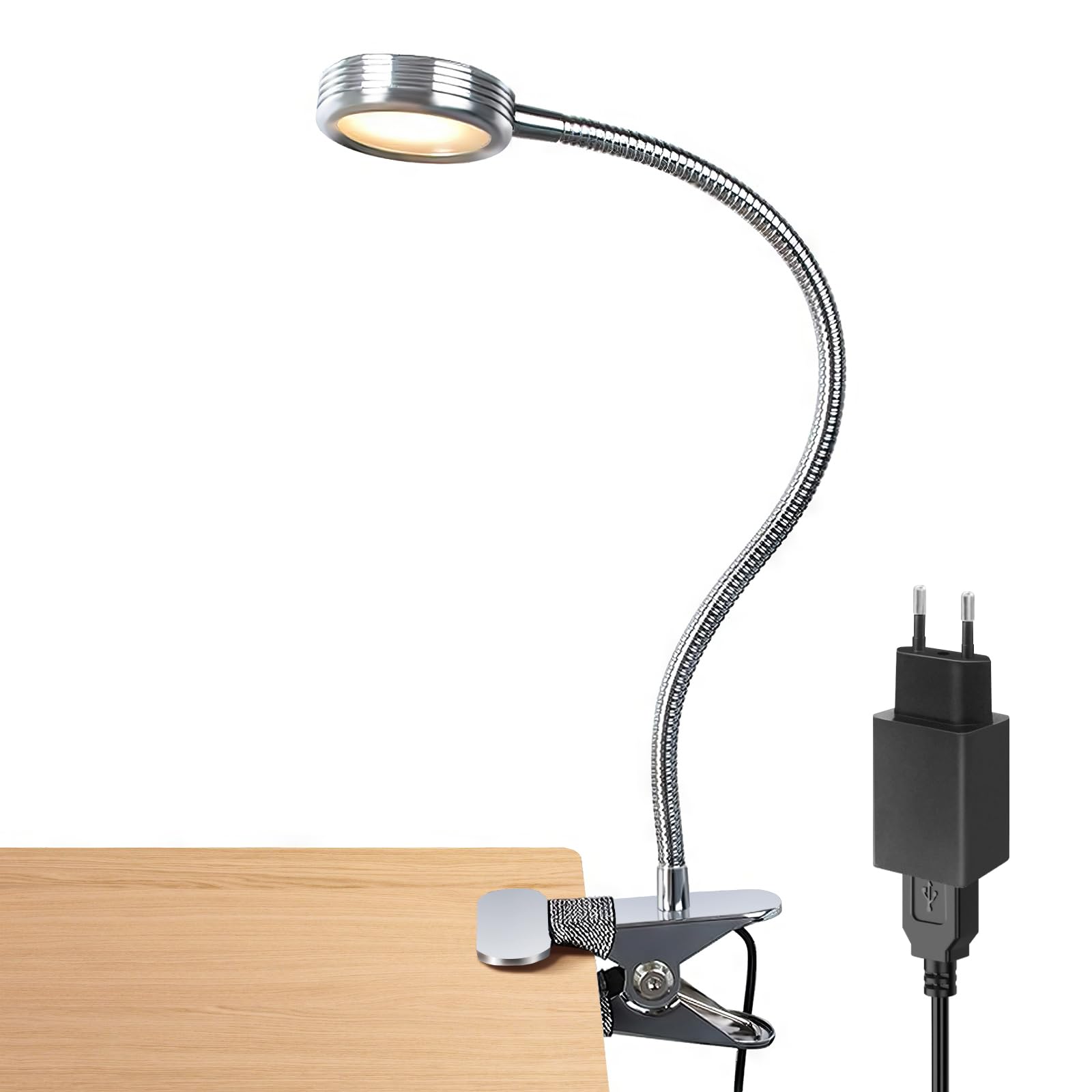 LEPOWER Leselampe Leselicht Buchlampe mit veränderbaren Farben Klemm-Nachtlicht für Schreibtisch, Bettkopfteil und Computer (Silber)