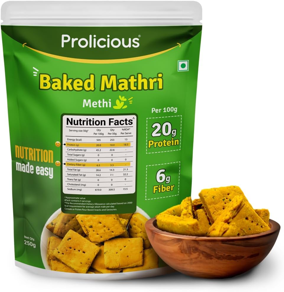 Baked Mathri | 10g Protein, High Fiber | Healthy Weightloss Snack | No Palm Oil, No Transfat | Made with Whole Foods | 250g