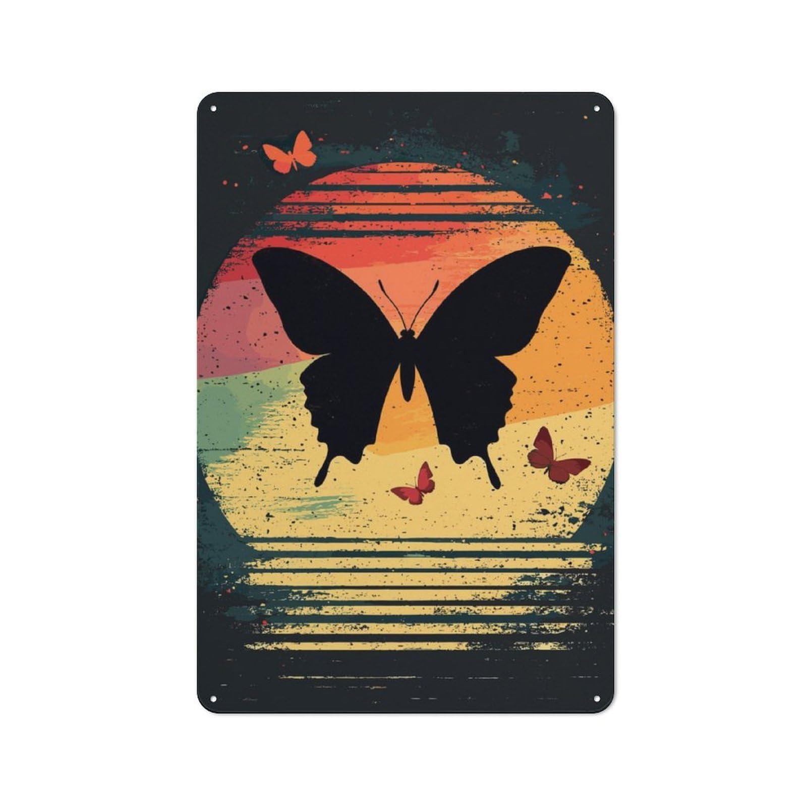 Junmoney Butterfly Sunset 30X20cm Rustic Metal Sign With For Hobby Room Or Studio, Metal Sign Decor For Hobby Rooms And Studios