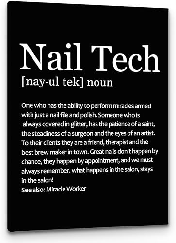 PHAMTE Nail Tech Definition - Arte de pared, moderno minimalista técnico de uñas, impresión con cita enmarcada para el hogar, oficina, salón, sala