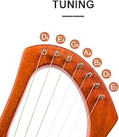 Vista 4 de Arpa de Lira de 7 Cuerdas, AKLOT 7 Cuerdas de Metal Arpa Lye Sillín de Hueso Caoba con Llave de Afinación y Funda Negra