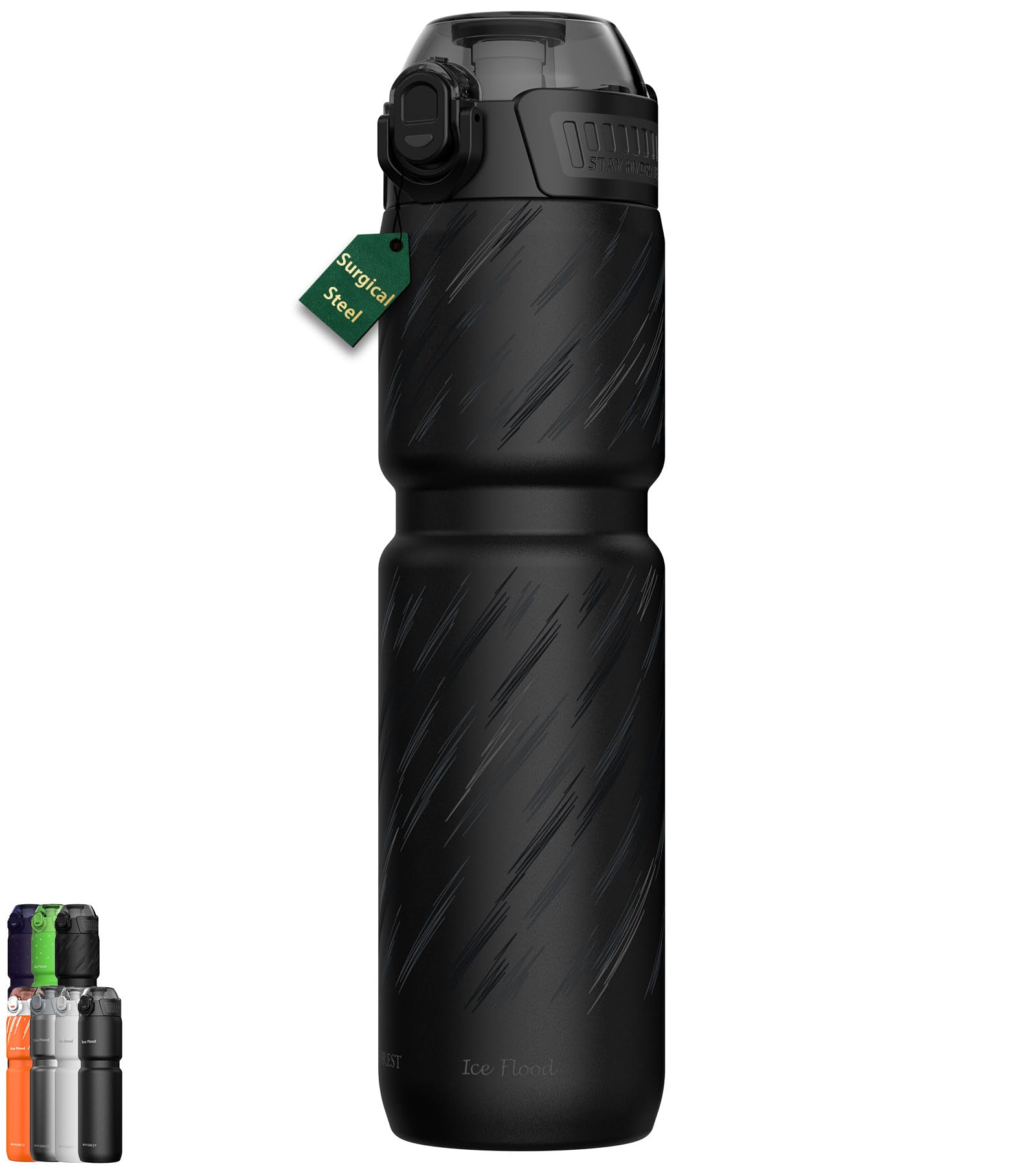 MYFOREST 700ml Isolierte Fahrrad-Trinkflasche, geruchsneutrale Innenschale aus chirurgischem Edelstahl, verbesserter Griff für unebenes Gelände, Schnellöffnungs, Schmutzkappe (Schwarzer Sturm)