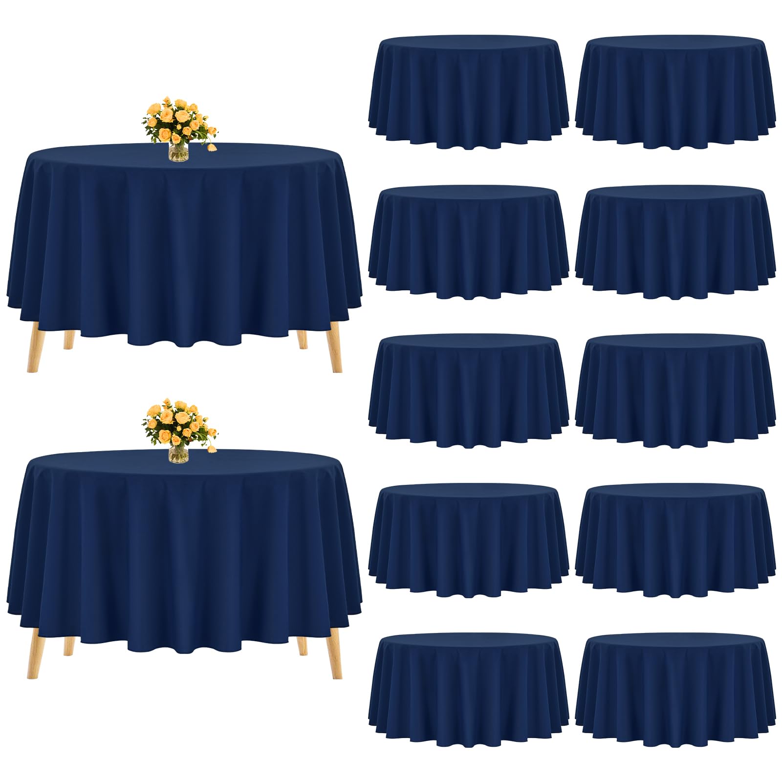 Pesonlook 12 Pack Round Tablecloth 90inch-Navy Blue Polyester Washable Fabric Round Table Cover Navy Blue Tablecloth for Wedding/Party/Banquet/Dining/Buffet Table