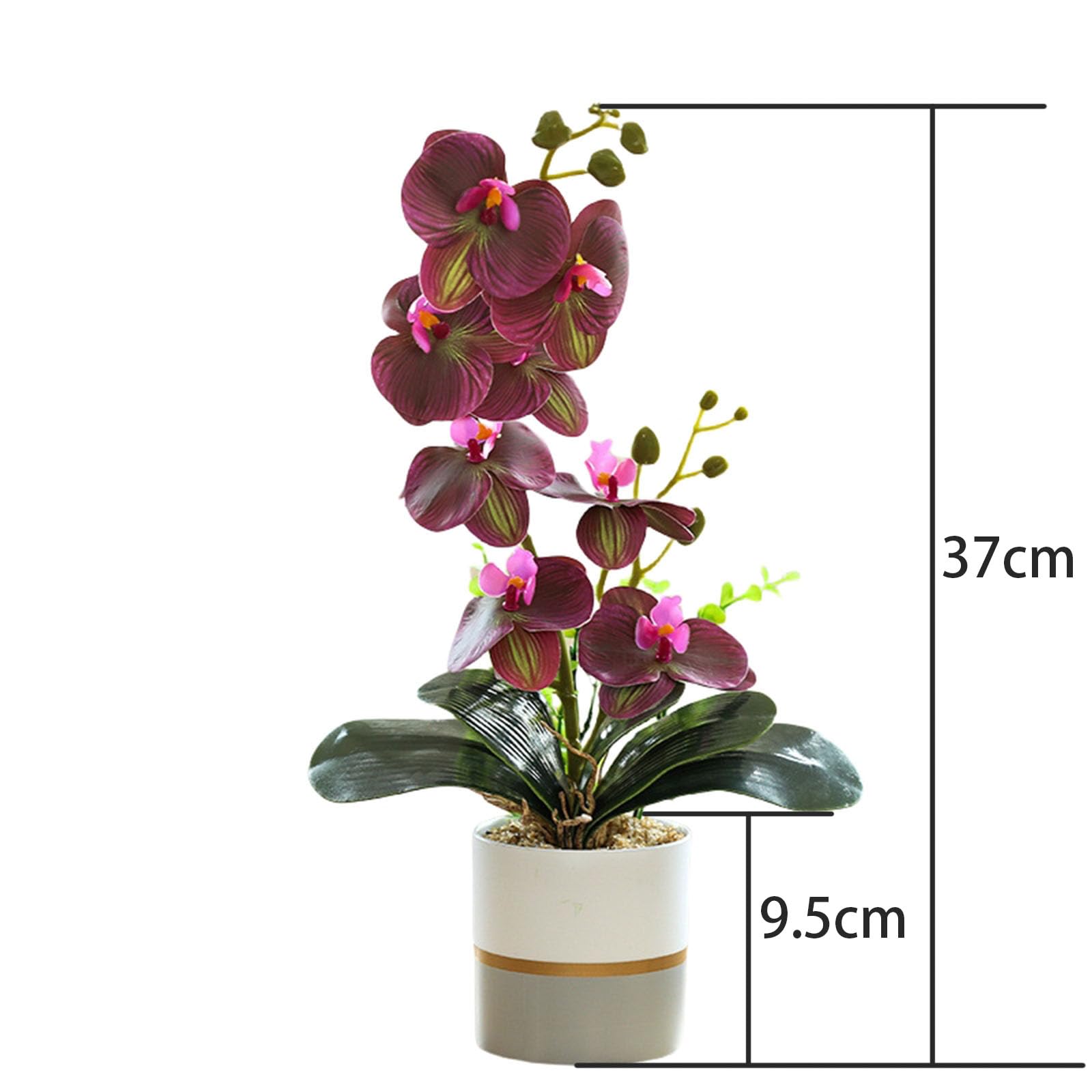 Künstliche Gelbe Zweizackige Orchideenblüte im Topf, Silikon Blumentopf, Phalaenopsis, Achtköpfige Phalaenopsis mit Blumentopf, Eingetopfte Weiße Schmetterlings Simulationsblume (Rot)