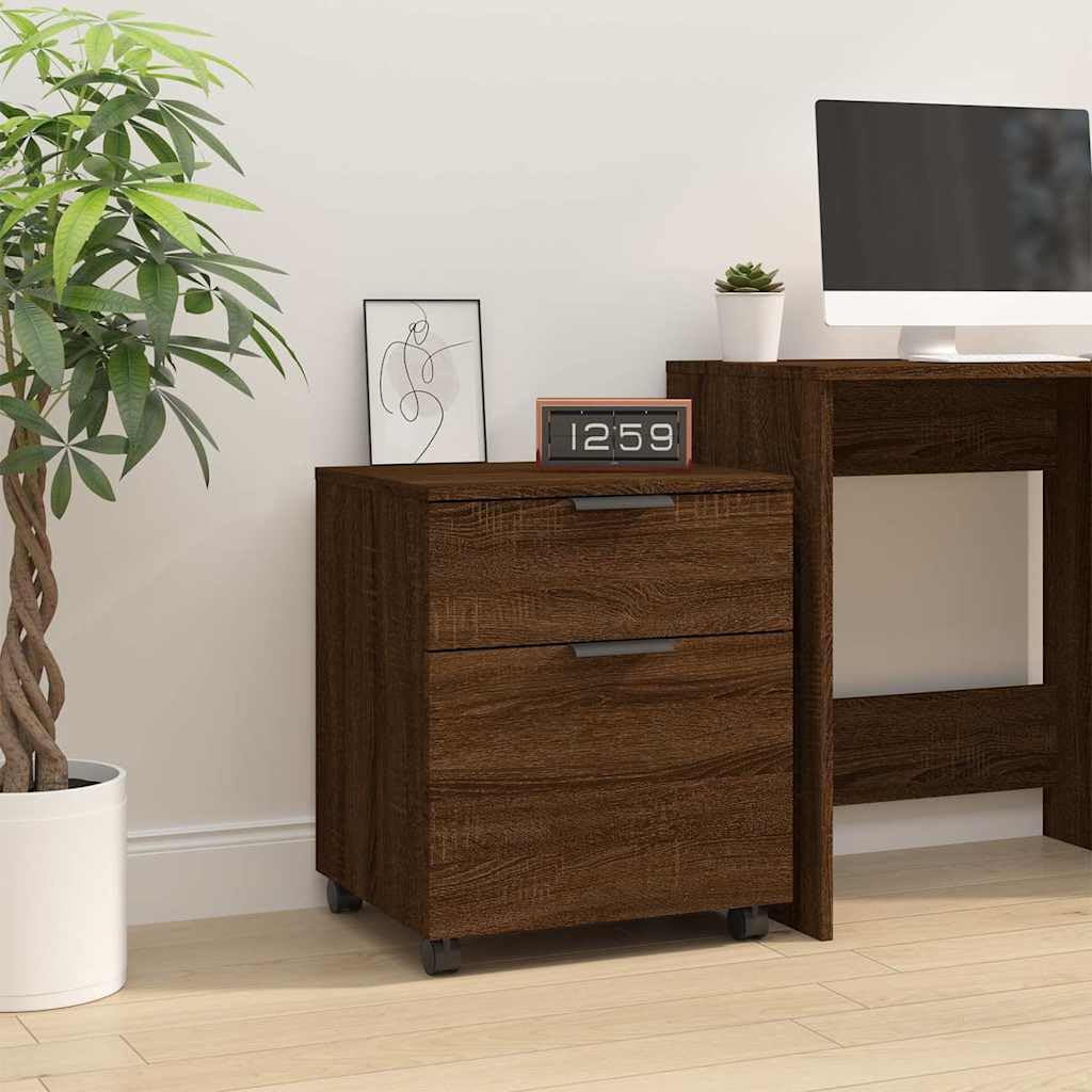 Mobiler Aktenschrank mit Rollen Braun Eichen-Optik Holzwerkstoff 45x38x54 cm Stauraum Schublade Fach für Büro Wohnzimmer Küche mit Stabiler Oberfläche und Leichter Mobilität
