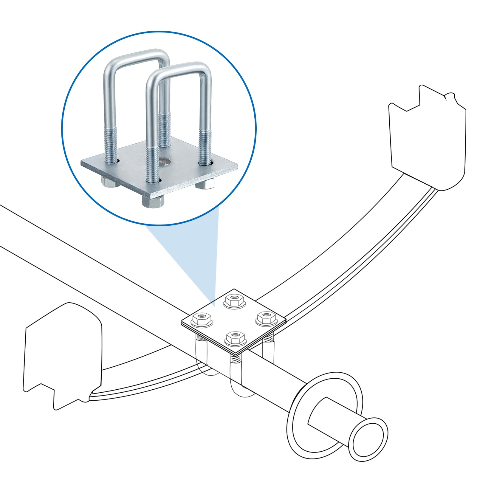 Hotop 4 Set Axle U-Bolt Kit for Boat Trailer Square U-Bolt Trailer Leaf Springs Sturdy Built Galvanized Zinc with Nuts and Frame Plate for Automobiles Trailer