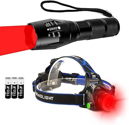 Paquete de linterna roja y faro rojo, lo mejor para visión nocturna, caza, astronomía