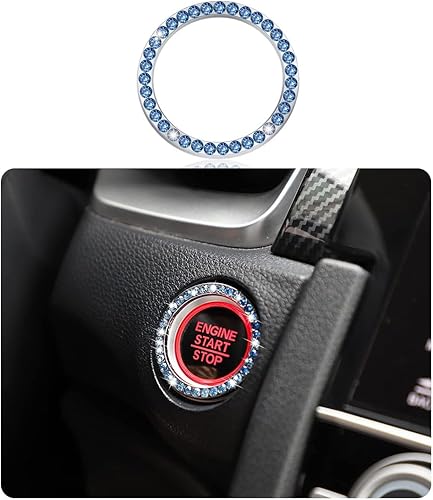 Calcomanías de anillo de arranque de motor de diamantes de imitación de cristal para automóvil, cubierta de anillo de encendido para botón de