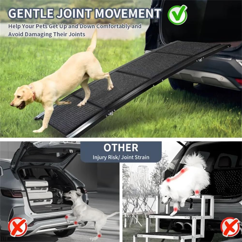 180cm Hunderampe Auto Klappbar,Hundetreppe Auto mit High Traction Teppichoberfläch,rutschfest hunderampen für Autos, LKWs und SUV,Stabil Rampe Hund für Große Und Mittel Hunde Bis 95kg