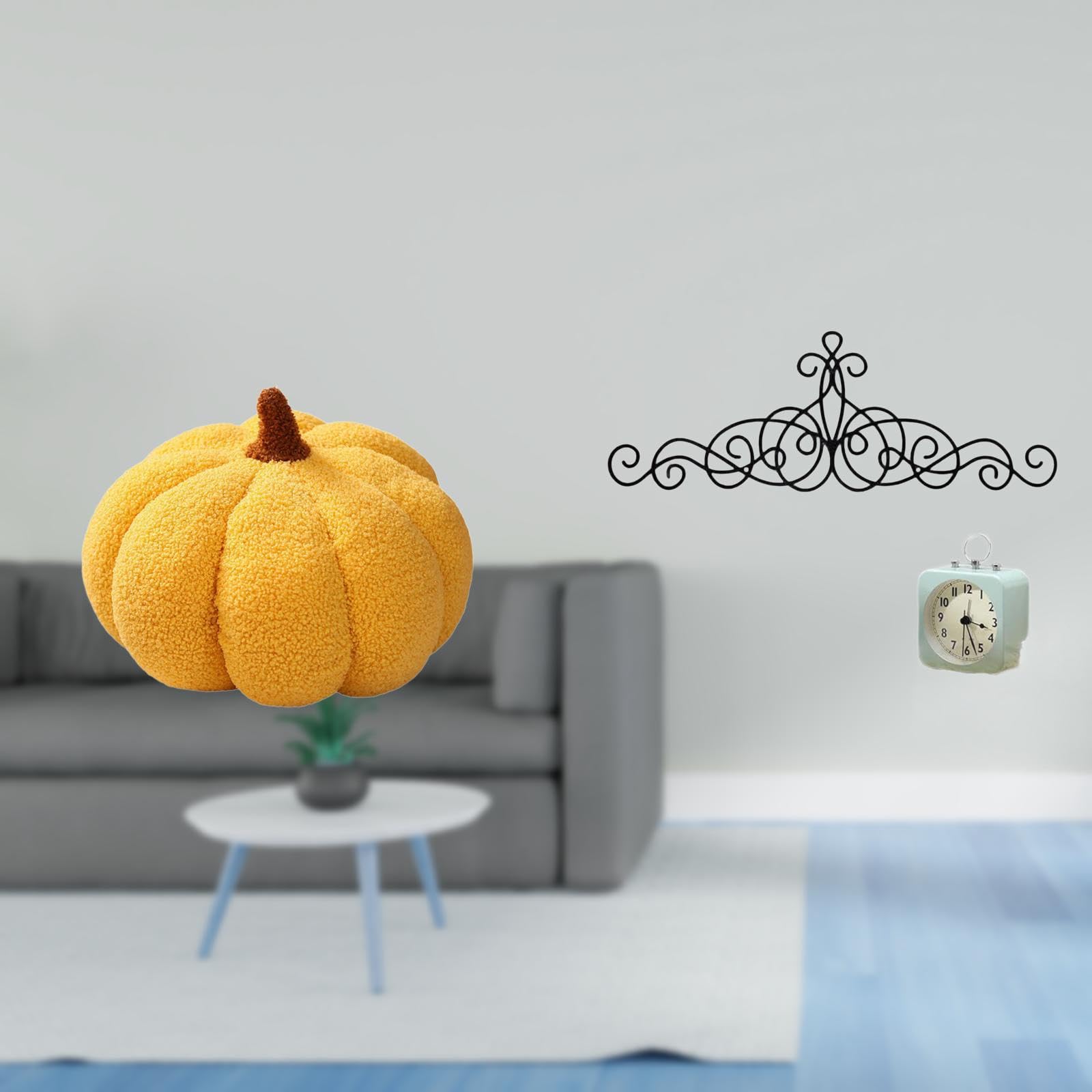 Halloween Pumpkin Plush Sofa Cushion Scroll Metal Wall Art Floral Decorative Pillow for Bedroom Patio Indoor Outdoor Decor-image-3