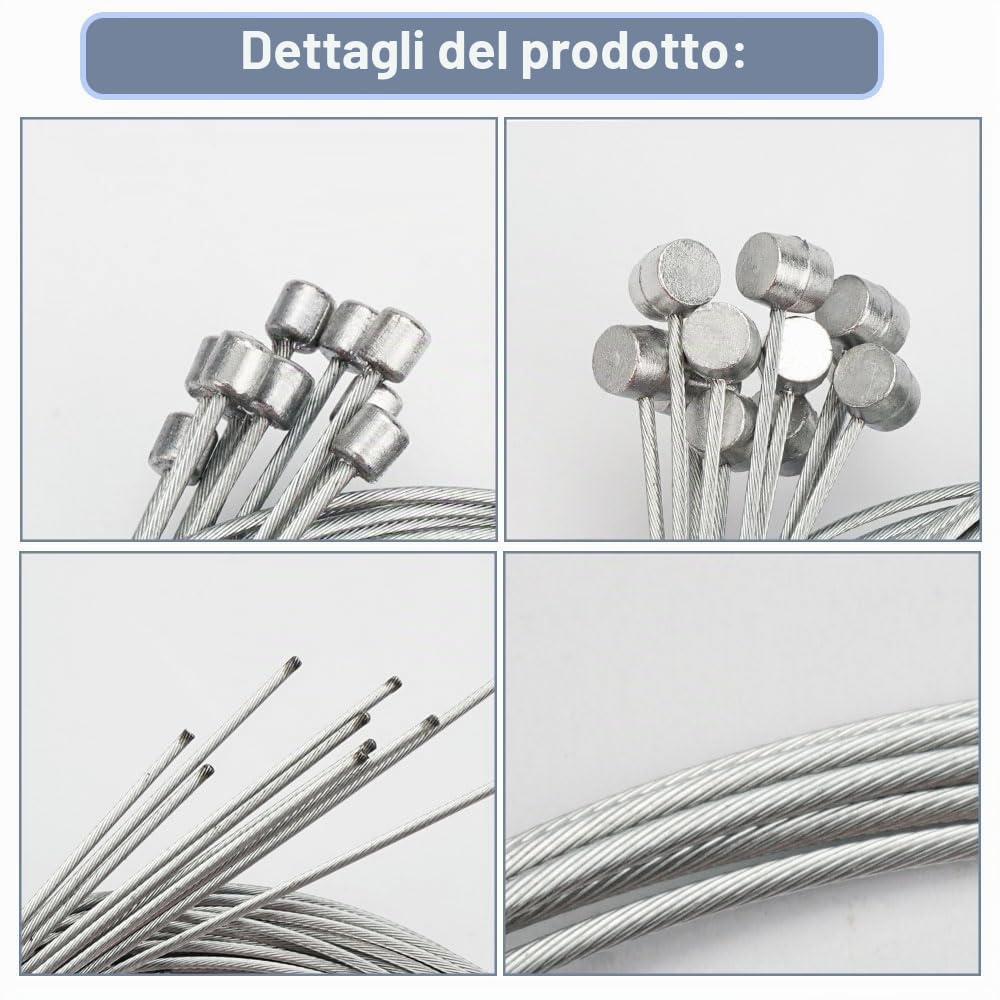 20 Pezzi Cavi Freno Bici Cavi Cambio, 10 Pz Filo Freno Bicicletta da 1,75 m, 10 Pz Cavo del Cambio da 2 m, Cavo del Freno Della Bicicletta di Ricambio, per Mountain Bike, City Bike