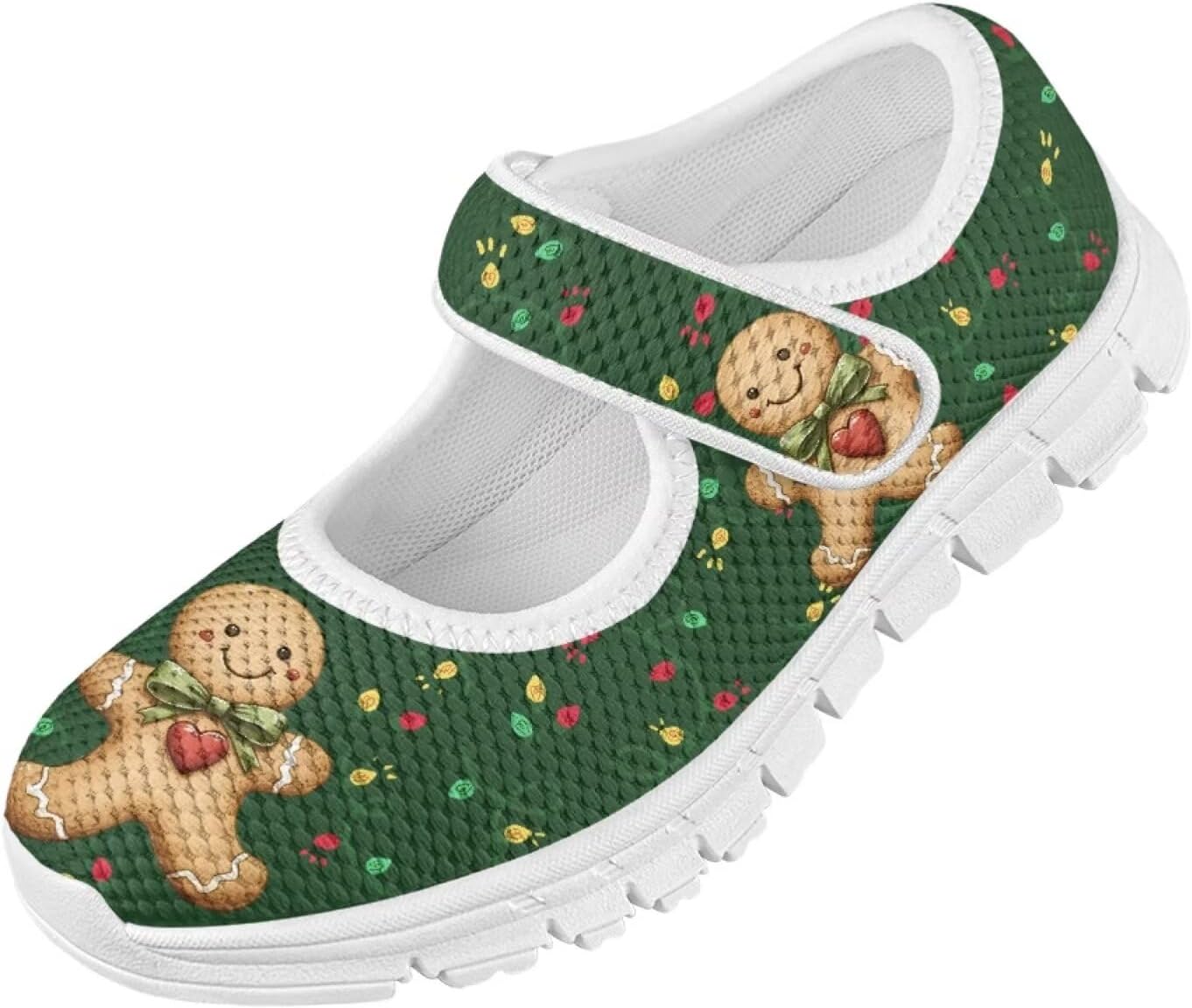 Binienty Fashion Mary Jane Sneakers for Girls Anti-Slip Holiday Christmas Easter Mesh Flat Sneaker School Shoes