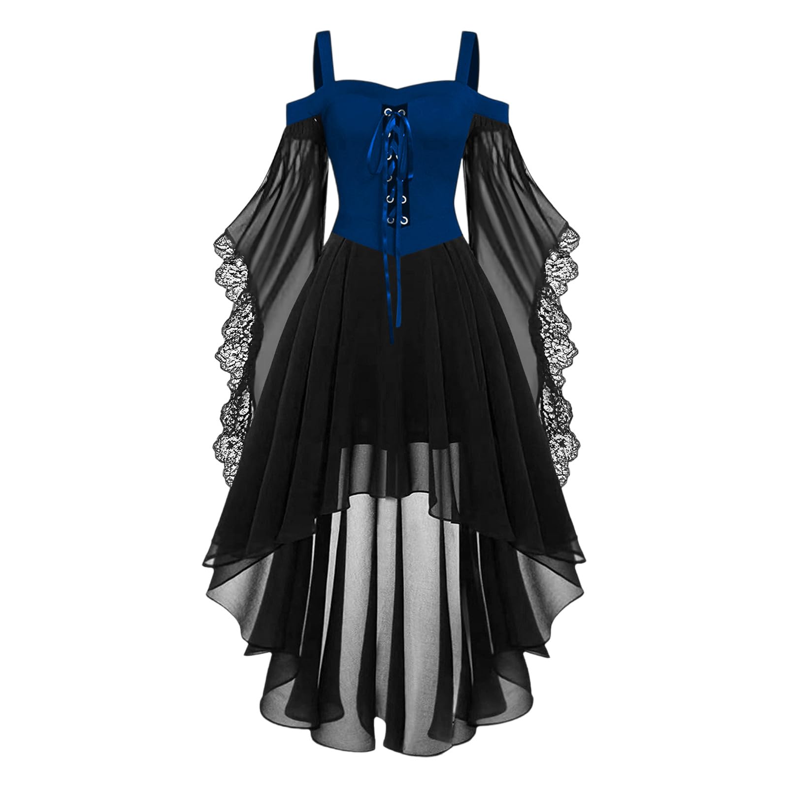 HAOLEI Medieval Costume Women, Halloween Dresses Vintage Lace Renaissance Victorian Dress Cold Shoulder Butterfly Sleeve Retro Steampunk Rockabilly Goth 80s Dress Ladies