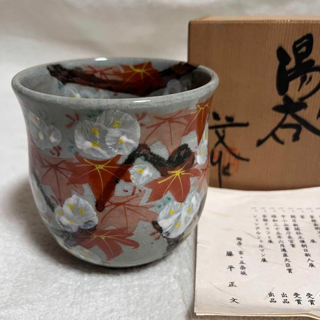 藤平正文清水焼・京焼扇面皿2枚組木箱付