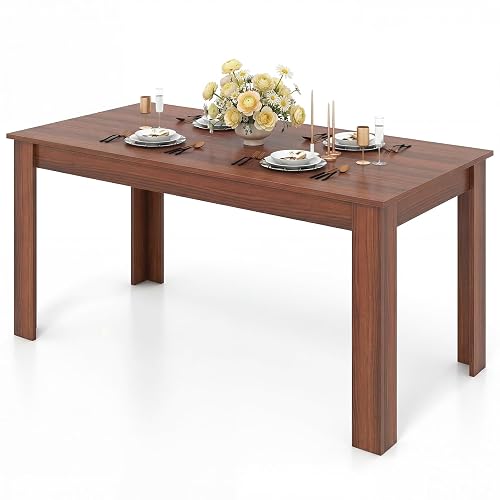 GIANTEX Dining Table for 4-6, 63' Large Rectangular Kitchen Table, Walnut | Farmhouse Dinner Table with Wood Stable Stru