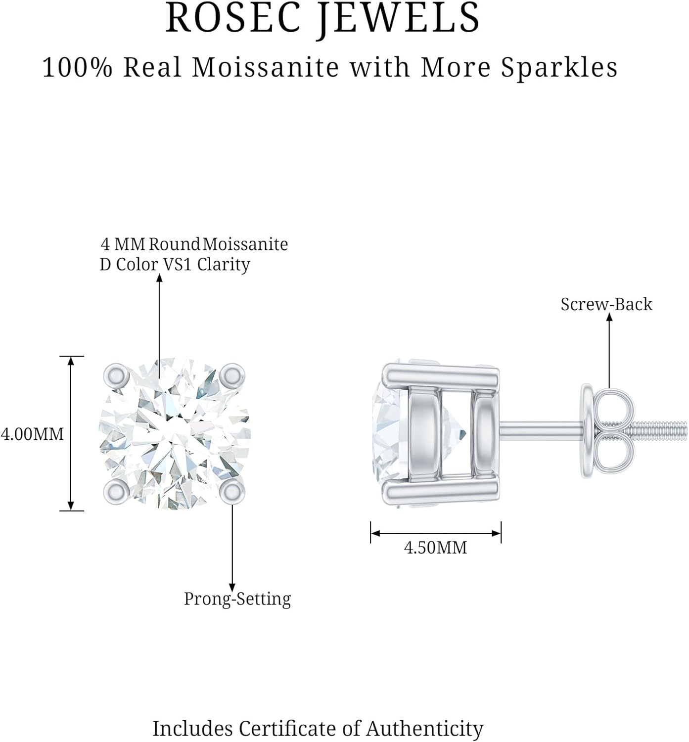 Brilliant Cut Moissanite Stud Earrings in Silver, D-VS1 Quality (0.5–4 Carat Options) – Perfect for Gifting - Image 6