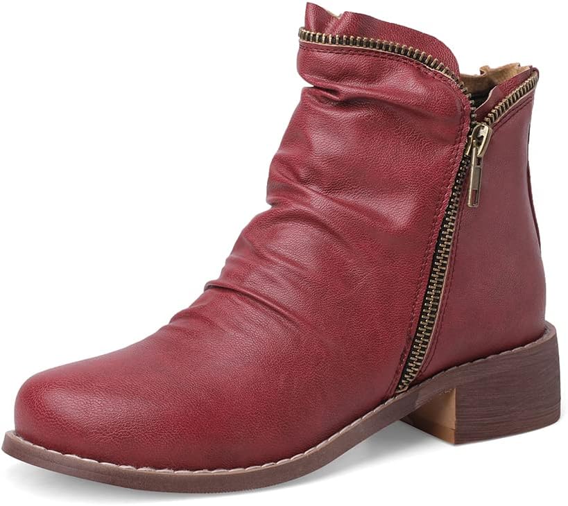 MRKEWUNEY Casual Ankle Boot for Women Low Heel Cowgirl Boots Chunky Heel Boots