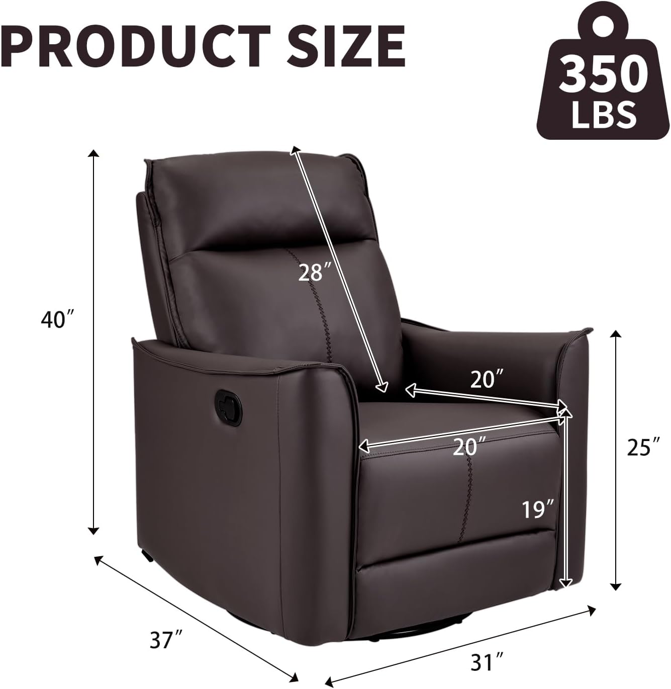 CANMOV Swivel Rocker Recliner, Glider Rocking Chair, Nursing Chairs Swivel Glider Recliners with Soft Backrest, Leathaire Manual Reclining Sofa for Living Room Bedroom Apartment, Dark Brown