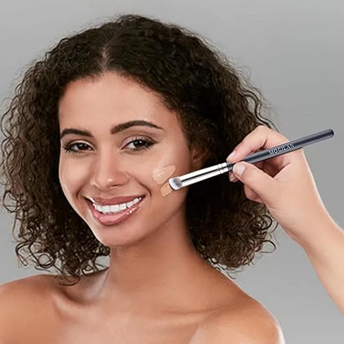 Miniatura 3 de MOGILAN Juego de 2 brochas correctoras  Cepillo definidor plano, mini cepillo corrector debajo de los ojos para crema líquida en polvo mezcla de