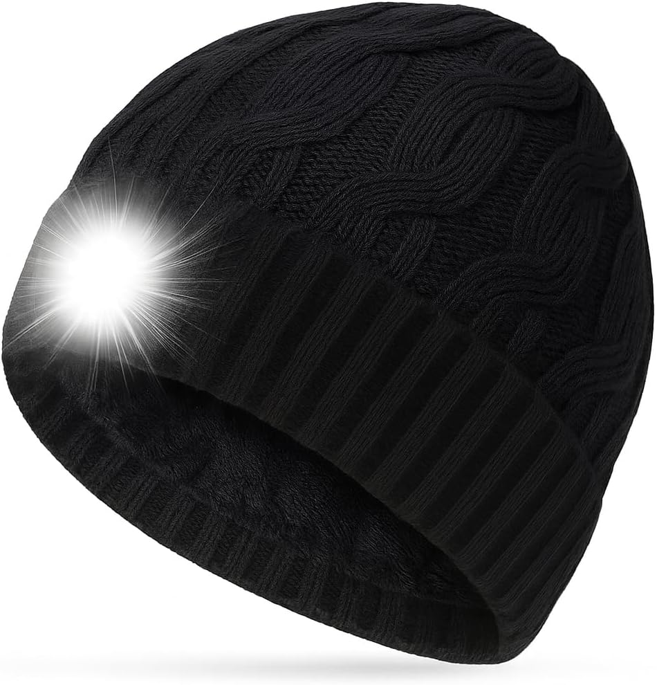 Christmas Stocking Stuffers for Men - LED Beanie Hat with Light, Gifts for Adults Women Dad Him Flashlight Beanie with Headlamp Winter Cap for Running Hunting Camping Rechargeable Hat with Headlight