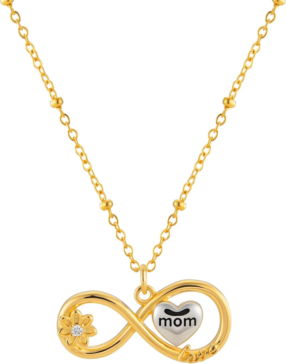 Bolenvi Gold Love You Forever Mom Sunflower Infinity Pendant Necklaces for Men & Women, Mothers Day Fashion Jewelry, 18k Gold-Plated, Adjustable 16-20" Chain