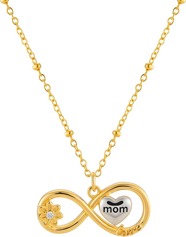Bolenvi Gold Love You Forever Mom Sunflower Infinity Pendant Necklaces for Men & Women, Mothers Day Fashion Jewelry, 18k Gold-Plated, Adjustable 16-20" Chain