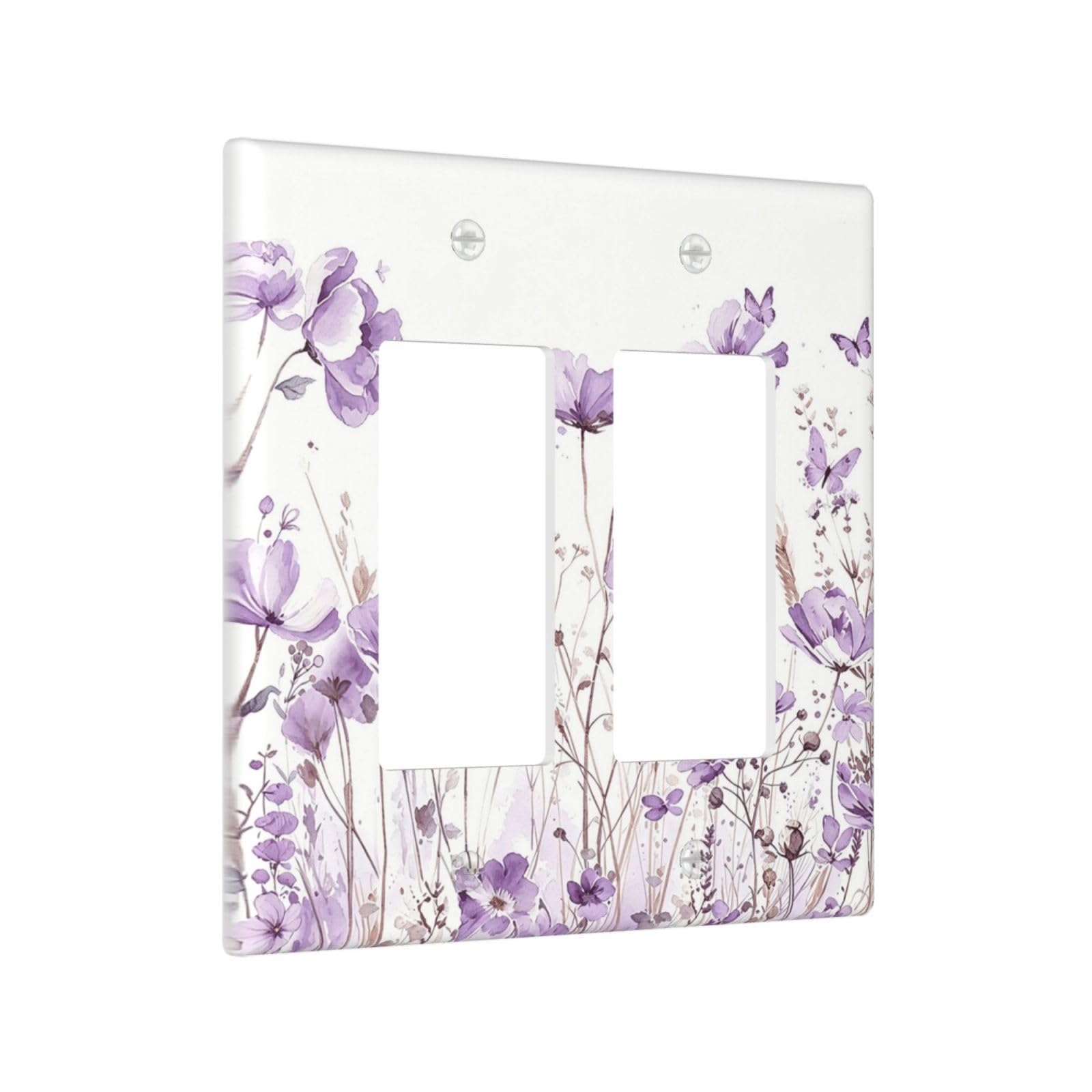 Sghxwp Outlet Covers Boho Watercolor Purple Wildflower Double Rocker Light Switch Covers Decorative Lavender Floral Butterfly 2-Gang Wall Plate Switchplate Faceplate for Country Bedroom Home Decor