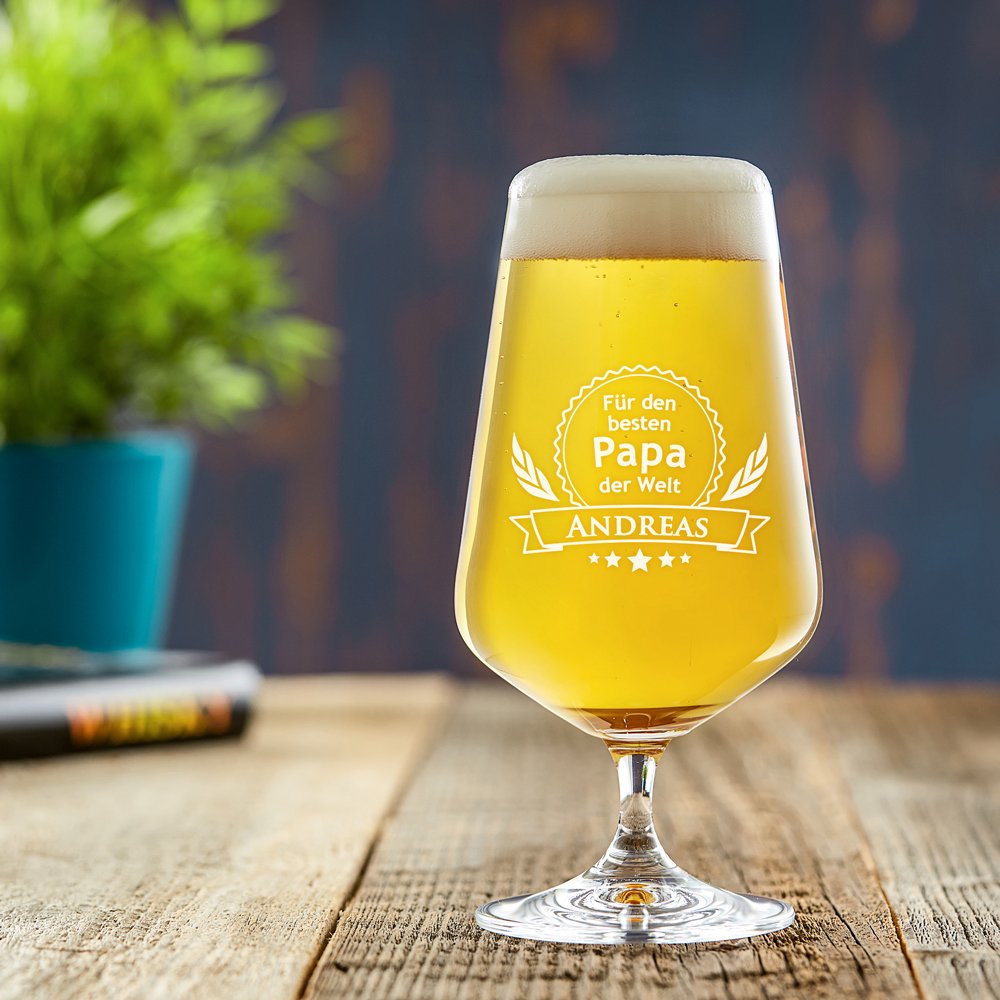 AMAVEL Bierglas Mit Gravur – Personalisierte Pilstulpe 0,4l, Mit Maßeinheiten & Namen, Spülmaschinenfest