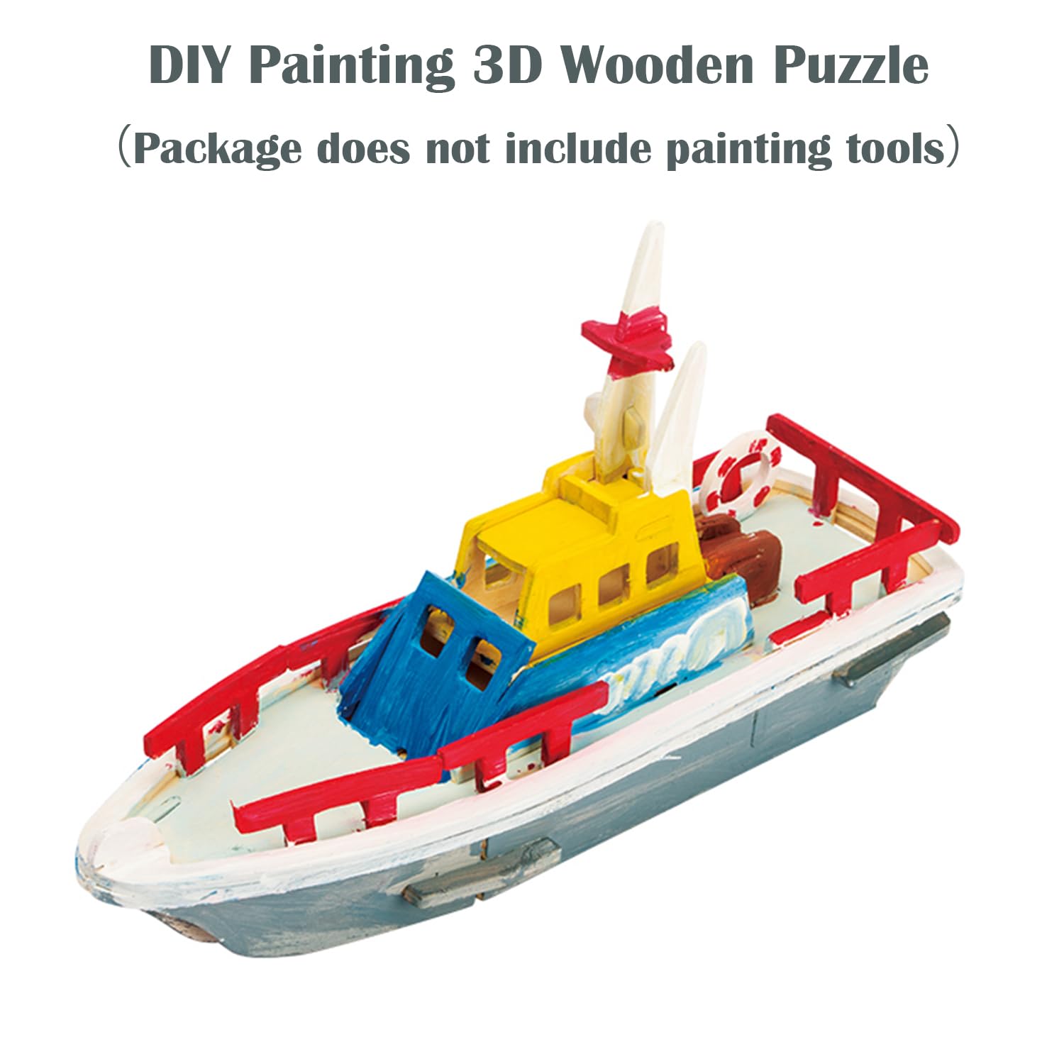 Georgie Porgy Zestaw konstrukcyjny, drewniane puzzle 3D, wycinane drewniane modele dla dzieci, zabawka, zestaw 3 szt. (dwupłatowiec, terenówka, statek ratowniczy)