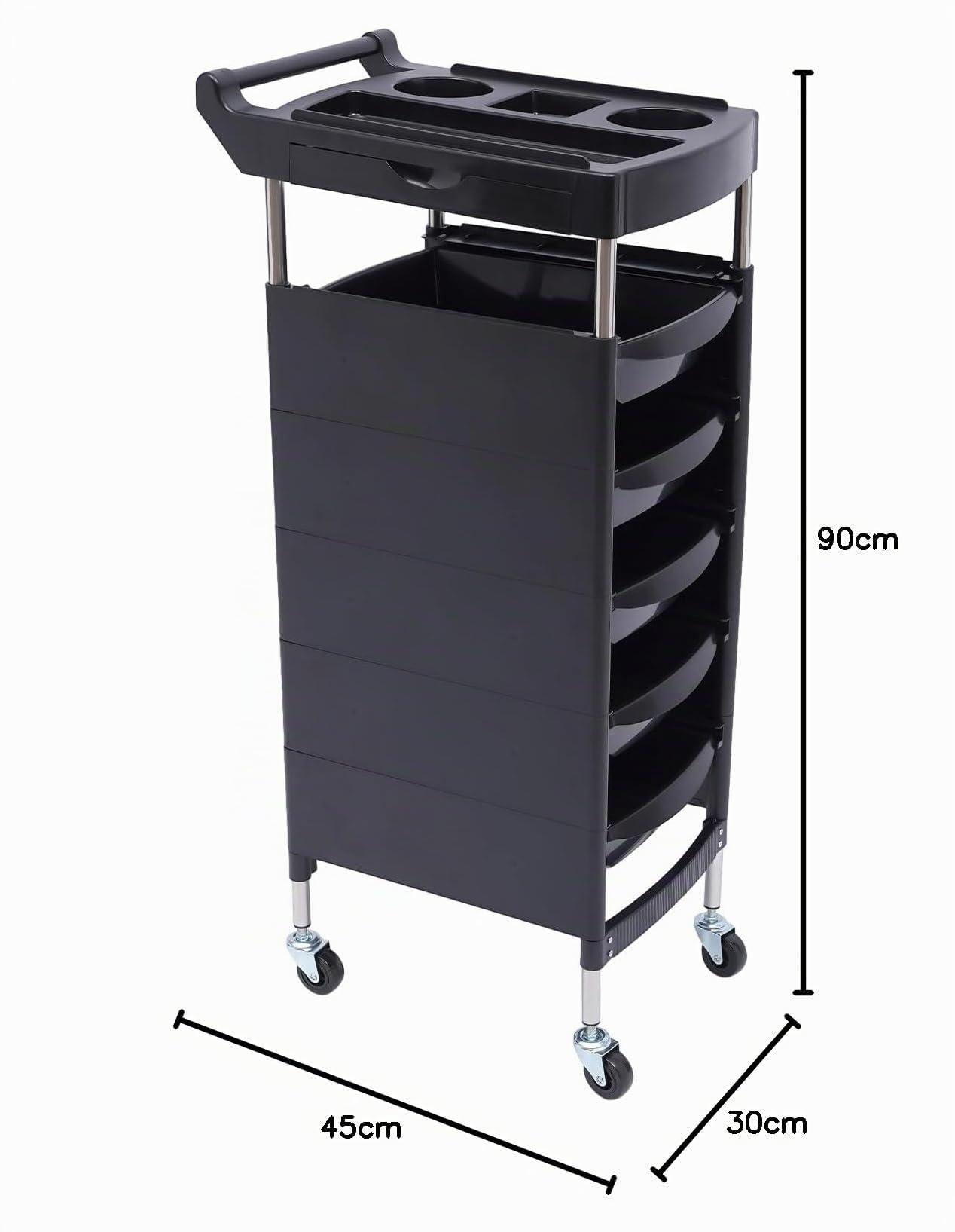 Carrito de salón Susoso, carro portátil con compartimento y rueda universal para tatuajes, carro de peluquería para el hogar con 5 cajones, negro