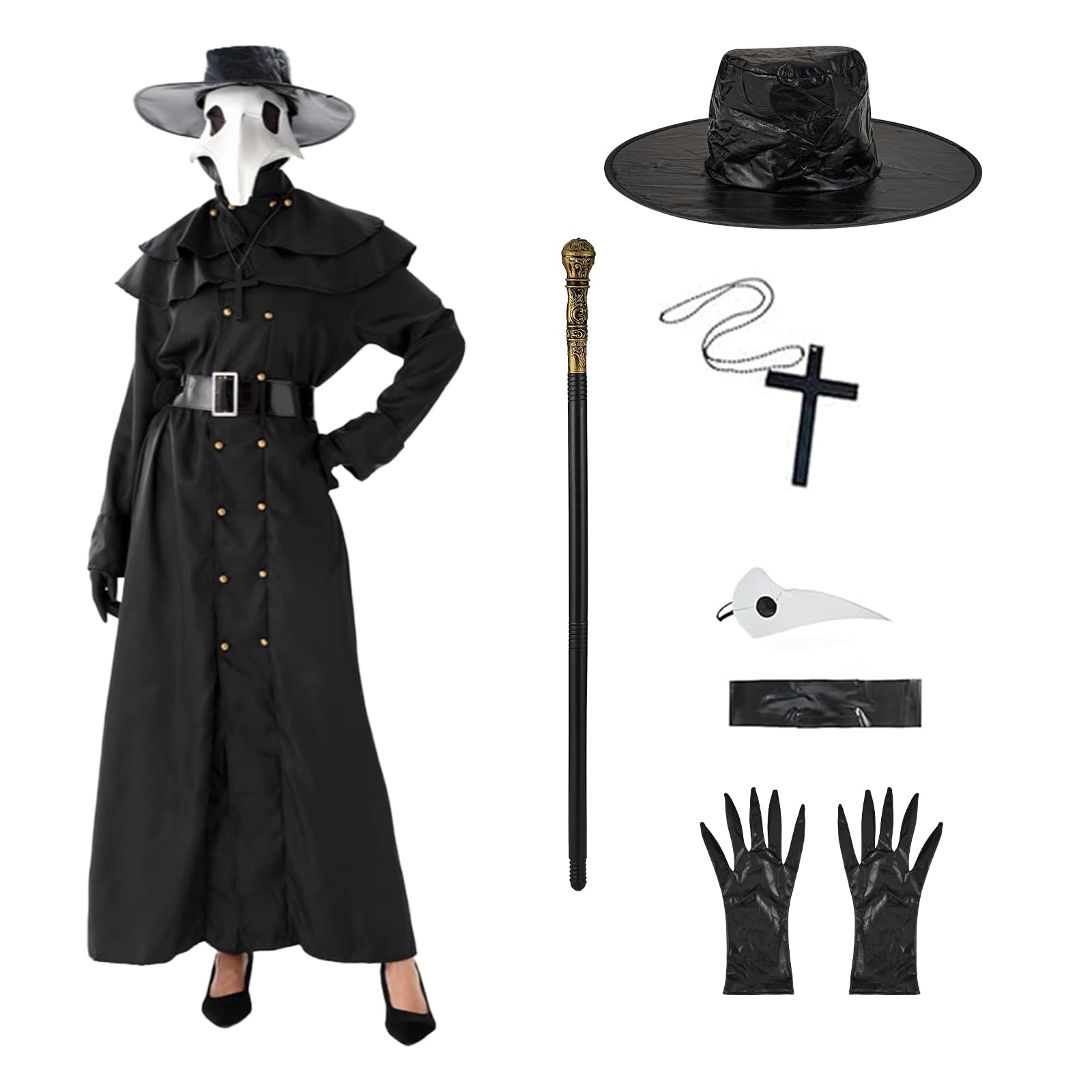 セット ドクロ　髑髏　エプロン　アームウォーマー　カチューシャ　ハロウィン　仮装 CMANLNYK Plague Doctor Costume Adult - Scary Doctor Costume Adult