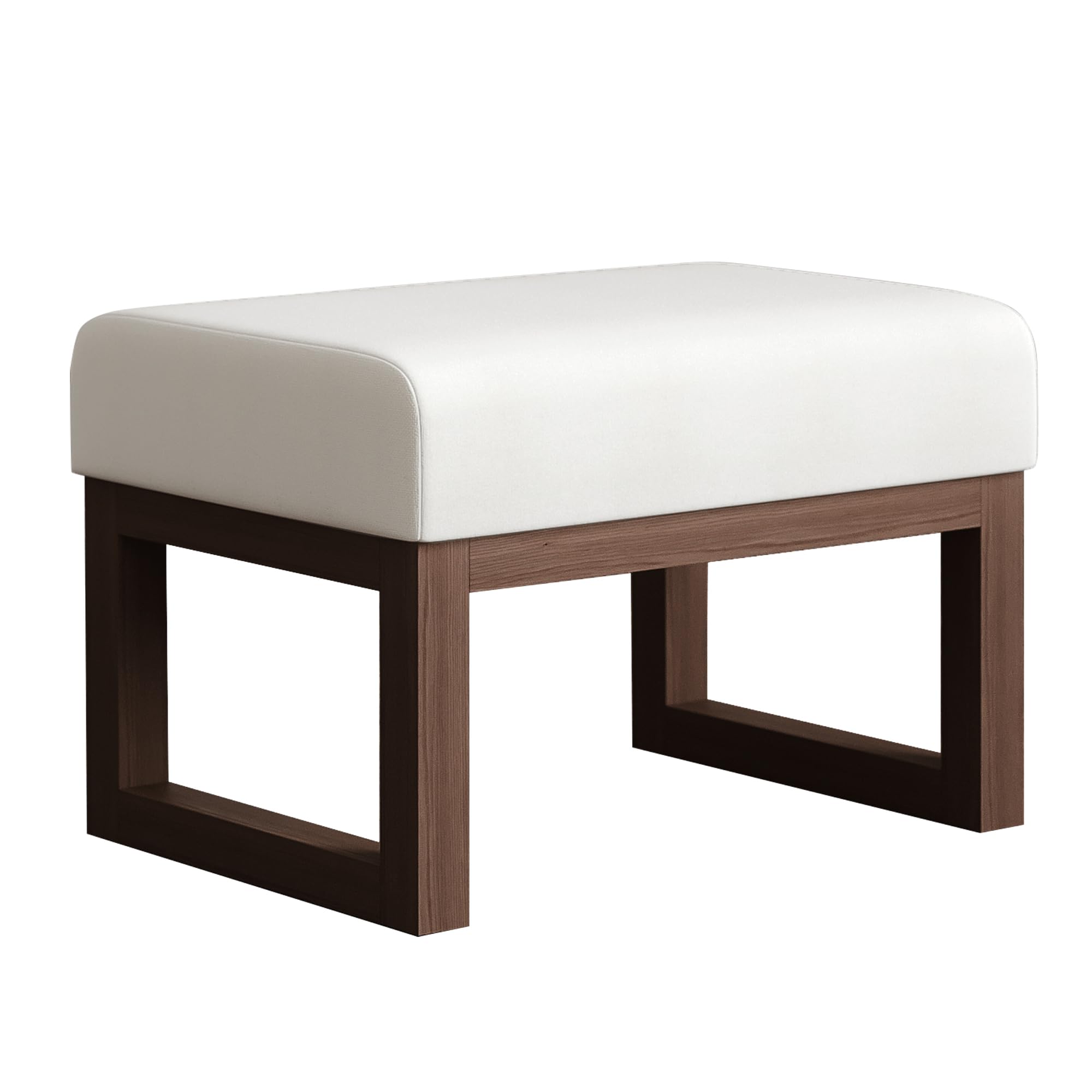 BELLEZE 19 Inch Wide Ottoman Foot Rest, Rectangle Foot Stools with Solid Wood Base and Linen Padded Seat, Stable Footstool for Living Room, Bedroom -