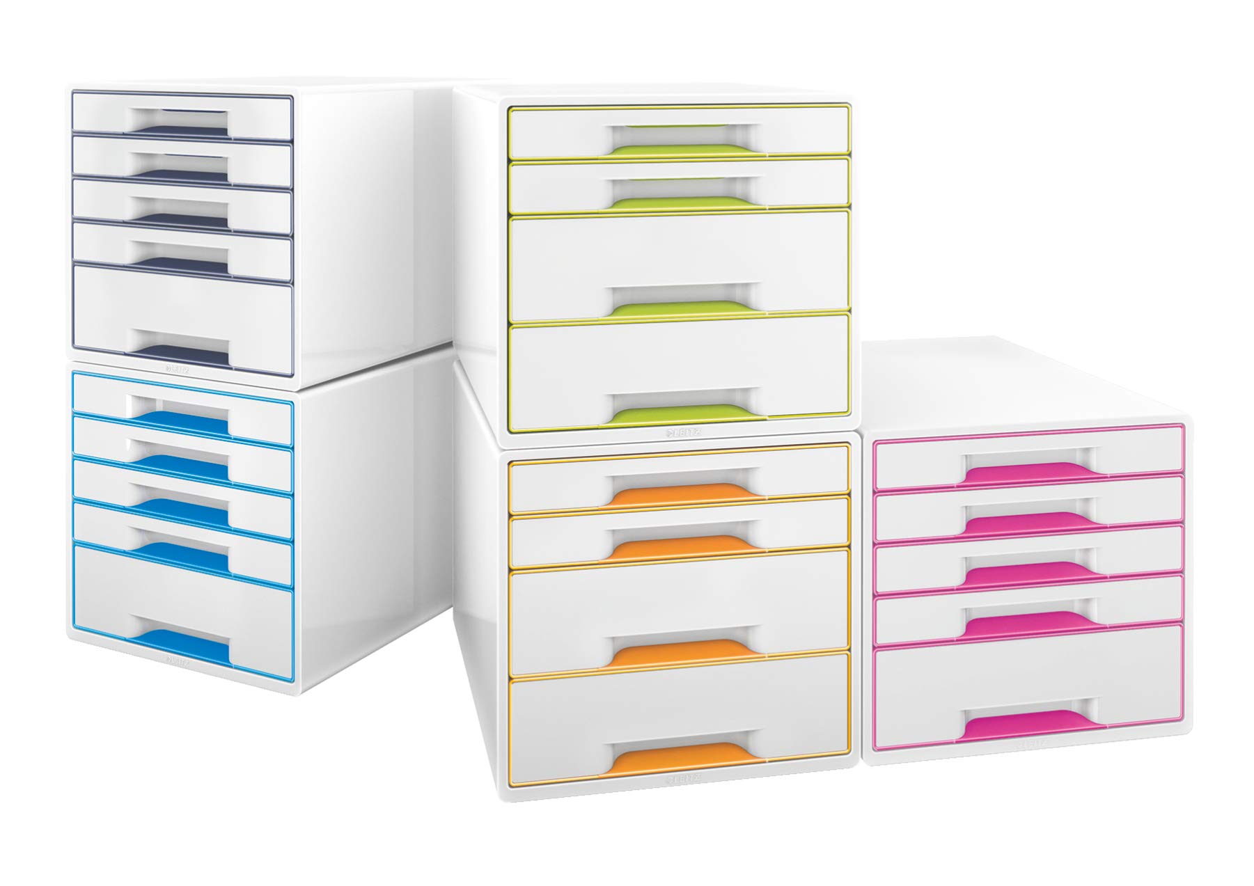 Leitz WOW Cube Cassettiera a 4 Cassetti, Organizer per Riporre Documenti, Cataloghi e Riviste in Formato A4, Adatta per Casa e Ufficio, Grigio, 52132001