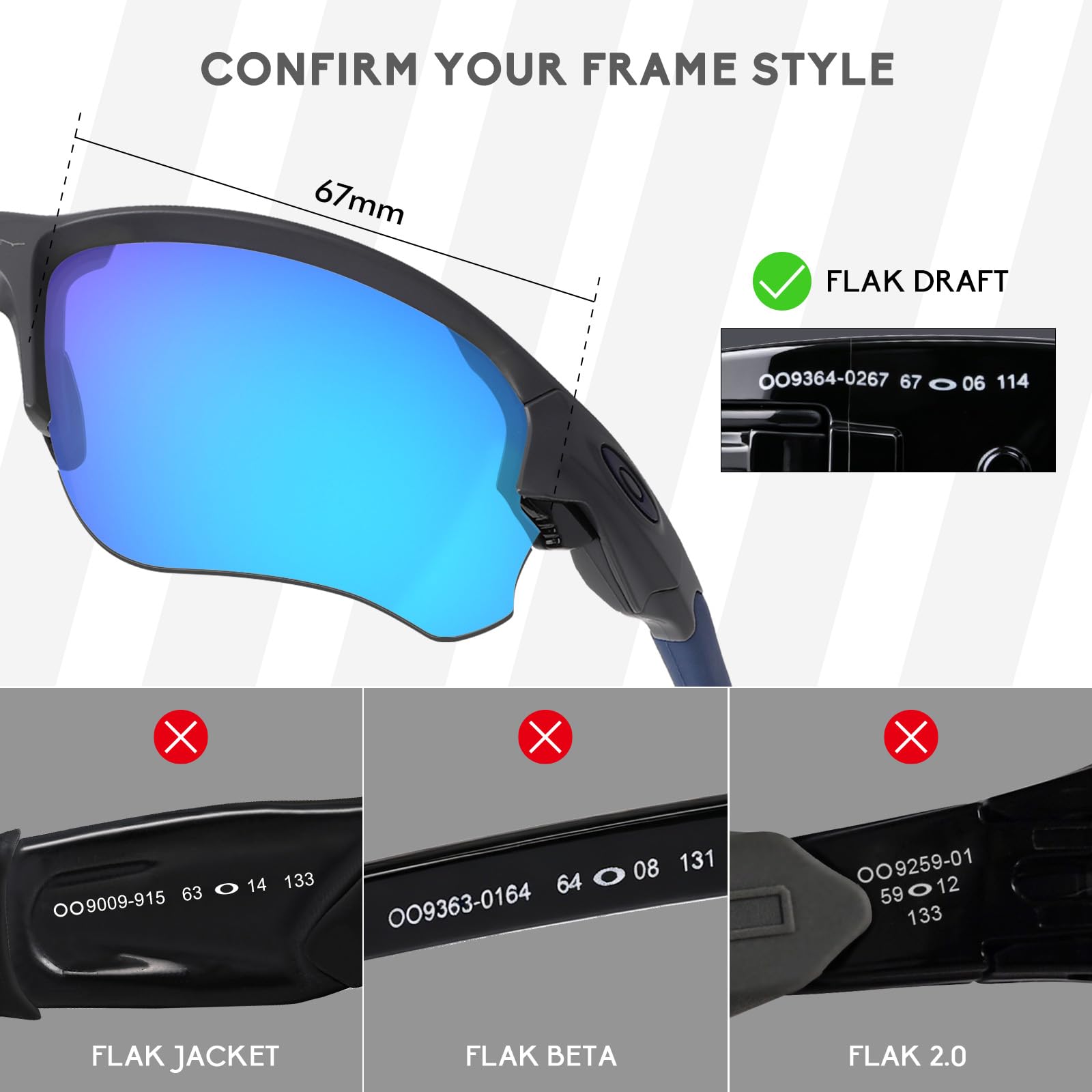 5 paia di lenti polarizzate di ricambio per occhiali da sole Oakley Flak Draft OO9364, antigraffio e resistenti agli urti
